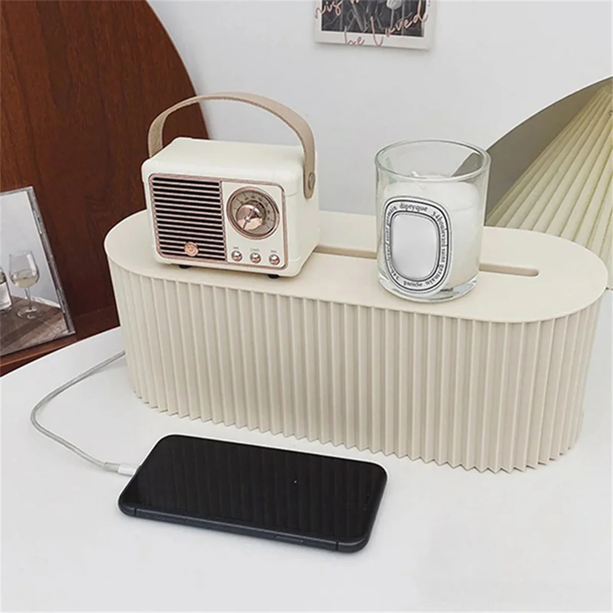 Plug Board Storage Box Cable Wire Organizer Case Socket Wireless WiFi Router Desktop Data Line Plug Holder Shelf,White