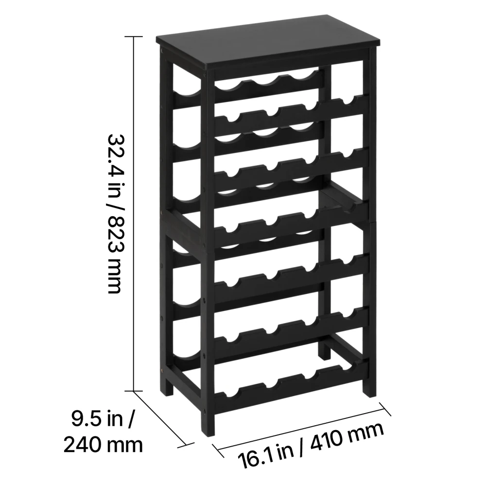 24 Bottle Detachable Wine Rack 6-Tier Freestanding Floor Display Storage Shelves with Table Top Black for Kitchen Cellar Bar
