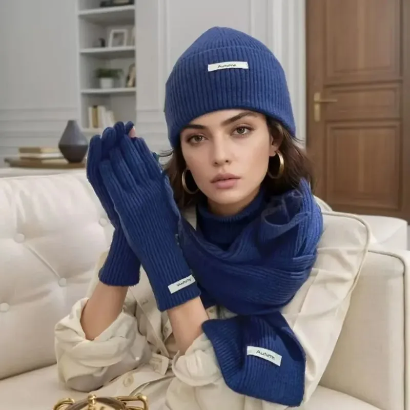 Herbst Winter frauen Hut & Handschuh Sets gestrickte Kalt-beweis Mode Touch handschuh Hüte Verdickte Schal Warme Drei-stück Sets frauen
