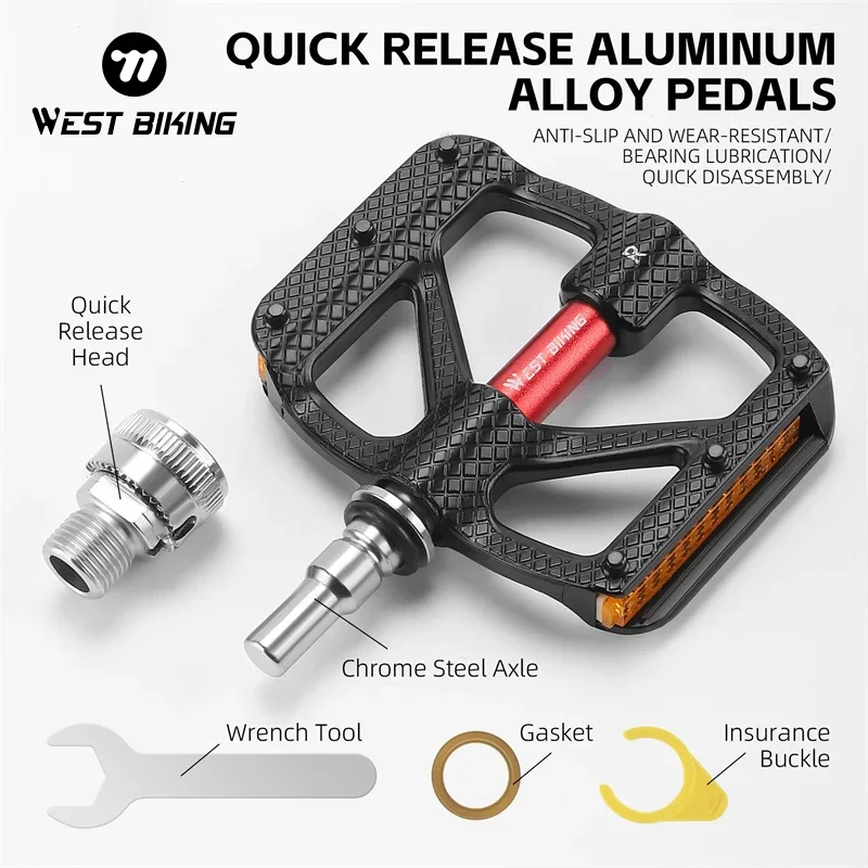 

WEST BIKING Bicycle Quick Release Pedals Safety Lock Ring 3 Bearings Reflective Aluminum Pedals For Folding Bike MTB Road Bike