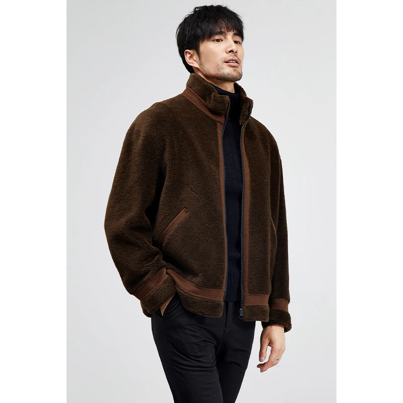 

2022 Men's Autumn Winter New Short Stand Collar Jackets Male Thicken Genuine Lamb Fur Coats Men Sheep Shearing Outerwear A366