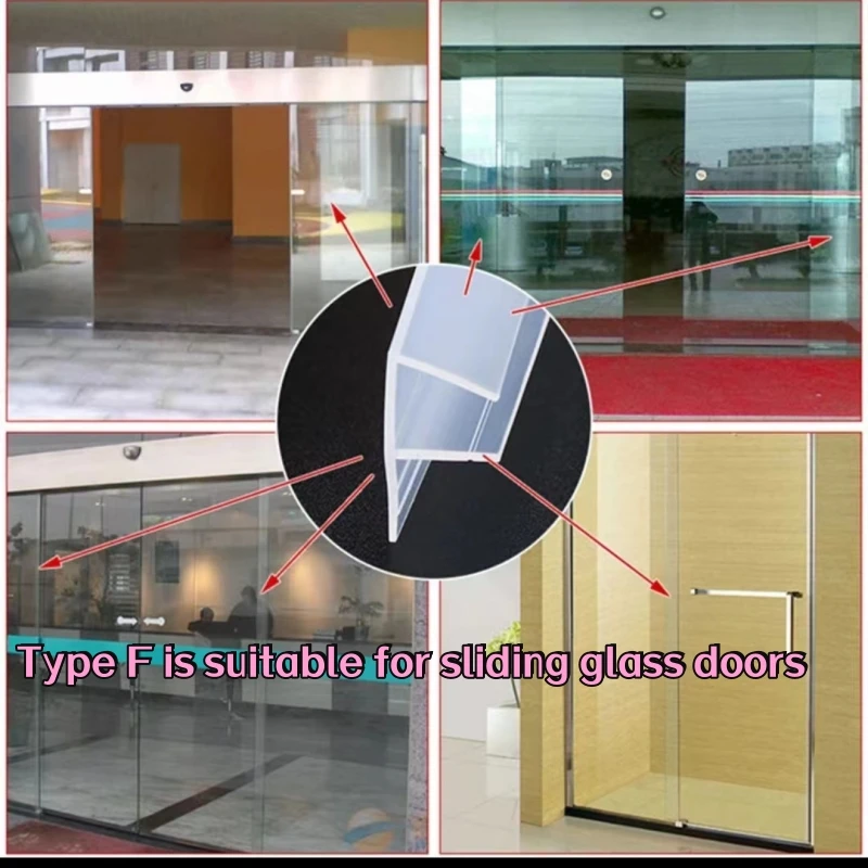 H-shaped, F-shaped, U-shaped Frameless Glass Door Sealing Strip, Bathroom Water Blocking Sealing Strip