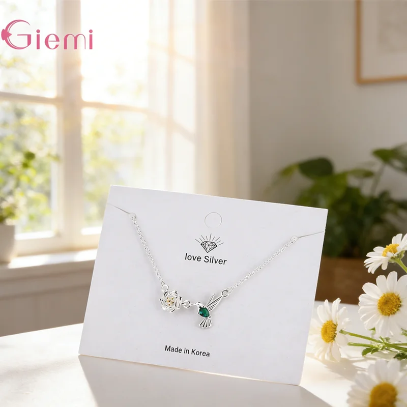 

Подвески с узором в виде колибри, классическое модное ожерелье из стерлингового серебра 925 пробы для женщин и девочек, изысканные серебряные украшения, подарок