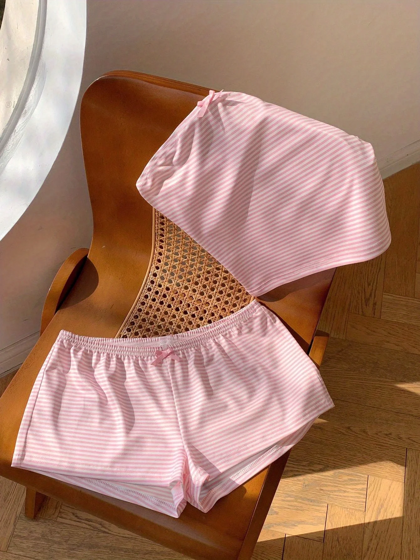 여름과 가을 신상 여성용 귀여운 캐주얼 스트라이프 도파민 여성용 파자마 바지 세트