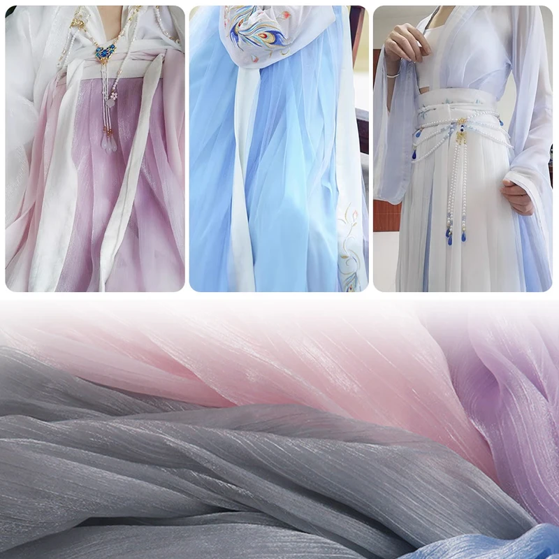 

Water Ripple Organza Fabric Shiny Crepe Satin Iridescent Hanfu DIY Sewing Material Bright Wrinkled Traditional Dress Fabric