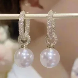 Elegant Earrings Pearl Pendant Earrings for Women Gold Color Eardrop Minimalist Tiny Huggies Hoops Wedding Fashion Jewelry