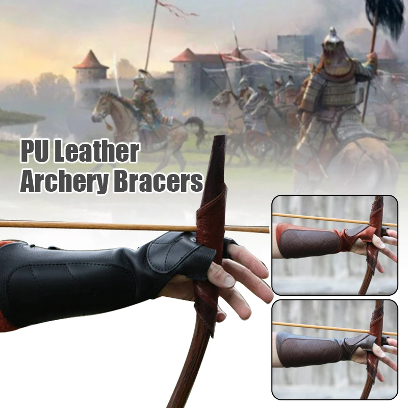 1Pair Medieval Renaissance Archer Archery Vambrace Gauntlet Shooting Glove LARP Hunter Cosplay Arm Guard Armor PU Leather Bracer