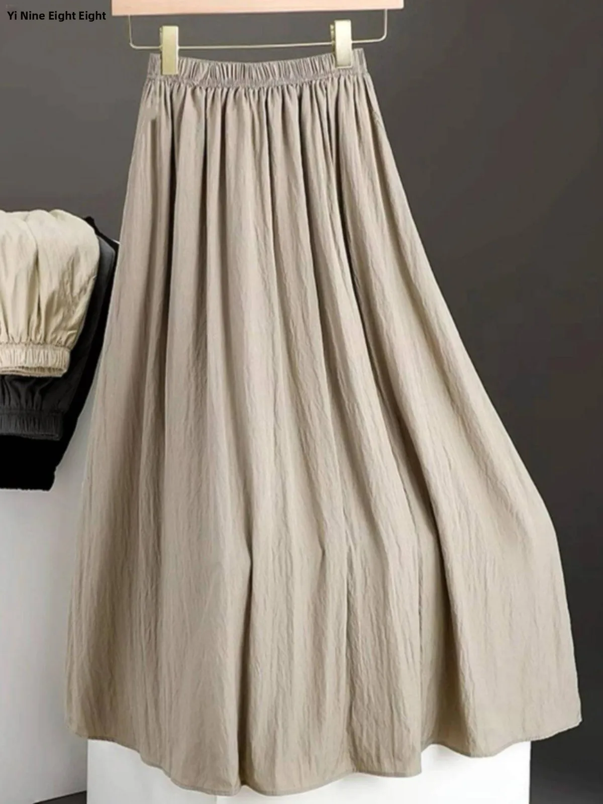 Gray High Waist A-Line Pleated  Skirt Women's Casual Hepburn Style Skirts 2024 New Summer Elegant Commute Korean Version