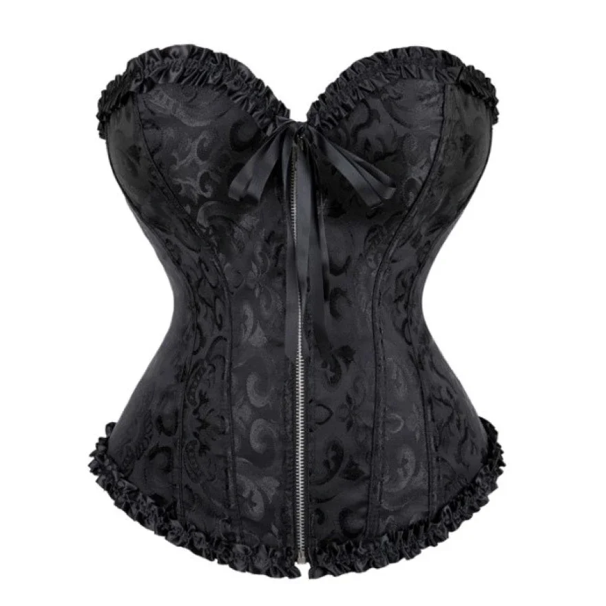 Women Corset Top Overbust Floral Zipper Sexy Lingerie Gothic Vintage Satin Burlesque Body Shaper Bustier Corselet Plus Size