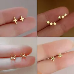 Gold Color Lovely Mini Star Earrings for Women Daily Wear Minimalist Cute Flower Stud Earring Girls Fashion Pierc Jewelry Gifts