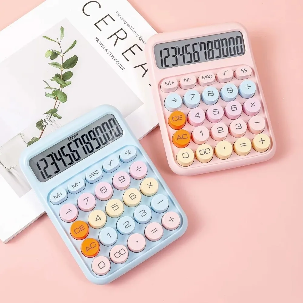Large LCD Screen Keyboard Calculator Big Round Button Flexible Keyboard Mechanical Calculator Cute Candy Color