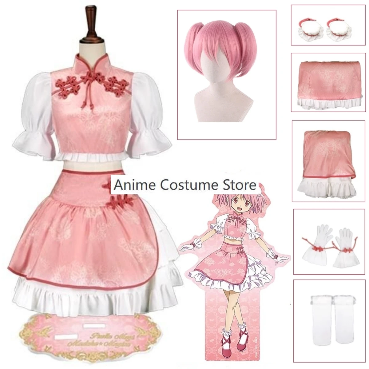 

Anime Puella Magi Madoka Magica Kaname Madoka Elegant Cheongsam Dress Cosplay Costume Pink Printed Chi-pao New Year Gift Dress