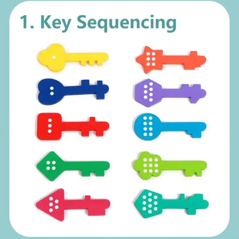 Colorful Wooden and Lock Matching Game Toy Puzzle Set For Kids Color Recognition Interactive Educational Activity A2UB