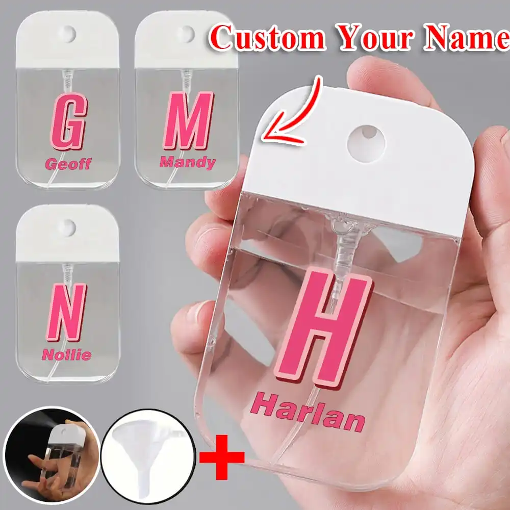 Customized Name 50ml Refillable Card Perfume Spray Bottle with funnel Travel Moisturizing Sprayer Pink Letter Valentine Day Gift