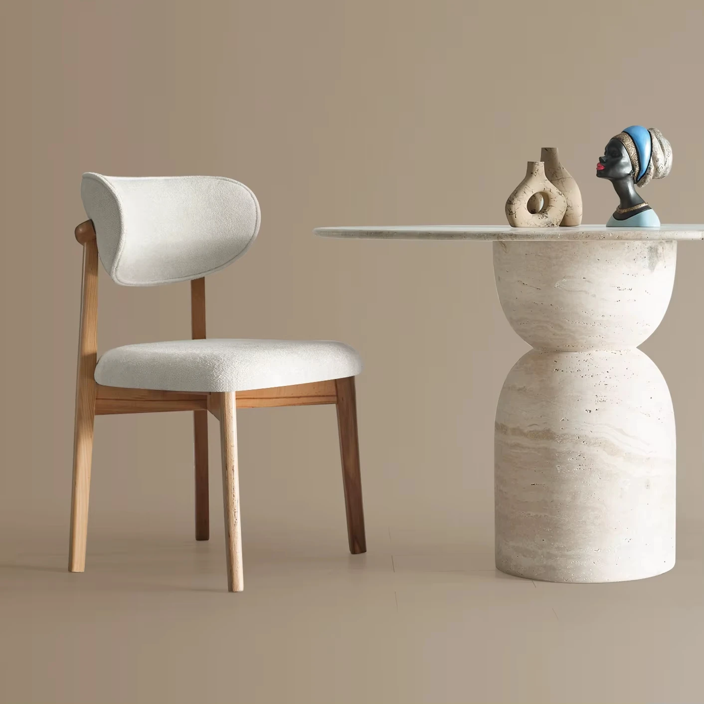 Athome Modern Solid Ivory Dining Chair Cream Wood Legs Cotton Upholstery Turkey Origin Extendable Home Office School Apartment