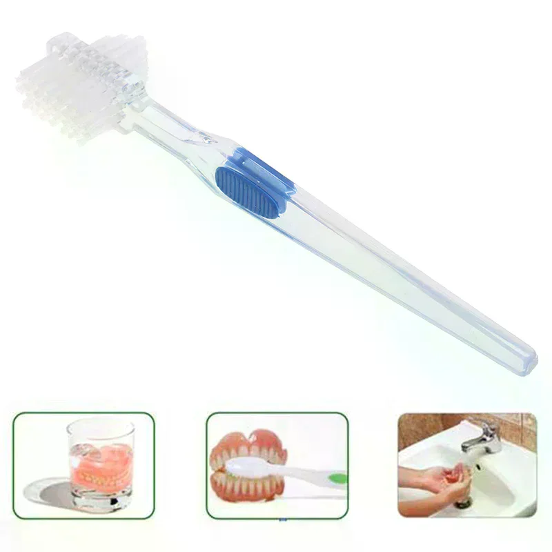 Accessory Double Sided Denture Brush Ultra Soft Bristle Head False Teeth Toothbrush Cleaning Oral Care