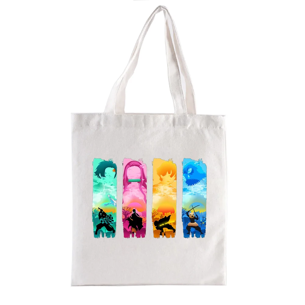 Tanjiro Nezuko Zenitsu Graphic Tote Bag Demon Slayer Print Shoppong Bags Funny Totebag Women's Handbags Fashion Casual Totes