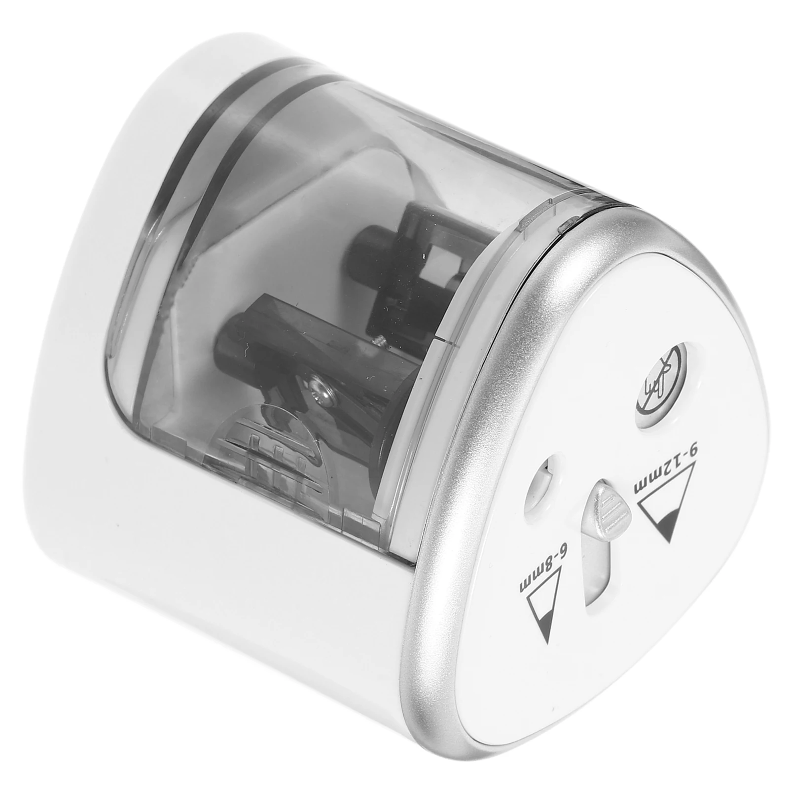 

Dual Holes Electric Pencil Sharpener Automatic Operated For 6-12Mm Pencils Silver Portable Safety