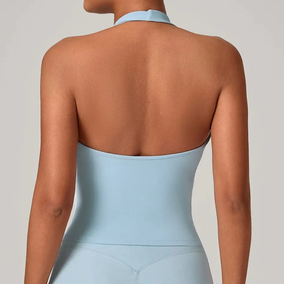 Ningyu Wrinkled V-neck Hanging neck Yoga Vest Women Tight back Sports Top Women's Outdoor Running Fitness Quick Dry Underwear