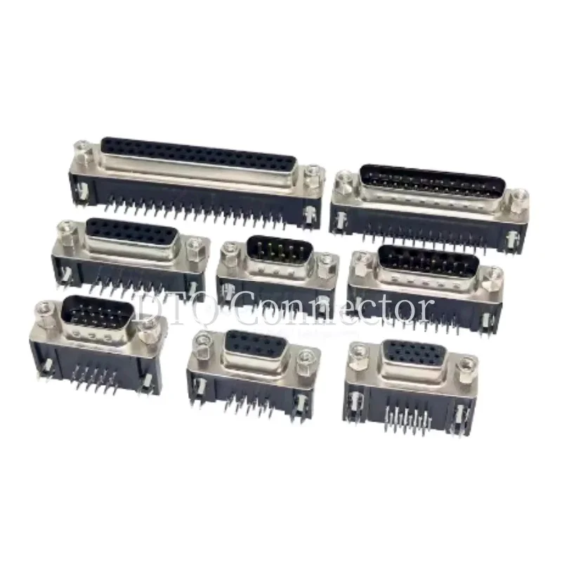 5 pièces D-SUB 9 15 25 37 Broches Mâle Femelle PCB Connecteur Avec Jeu Vis Plug Socket Adaptateur À Angle Droit 2 Rangées DB9 DB15 DB25 DB37