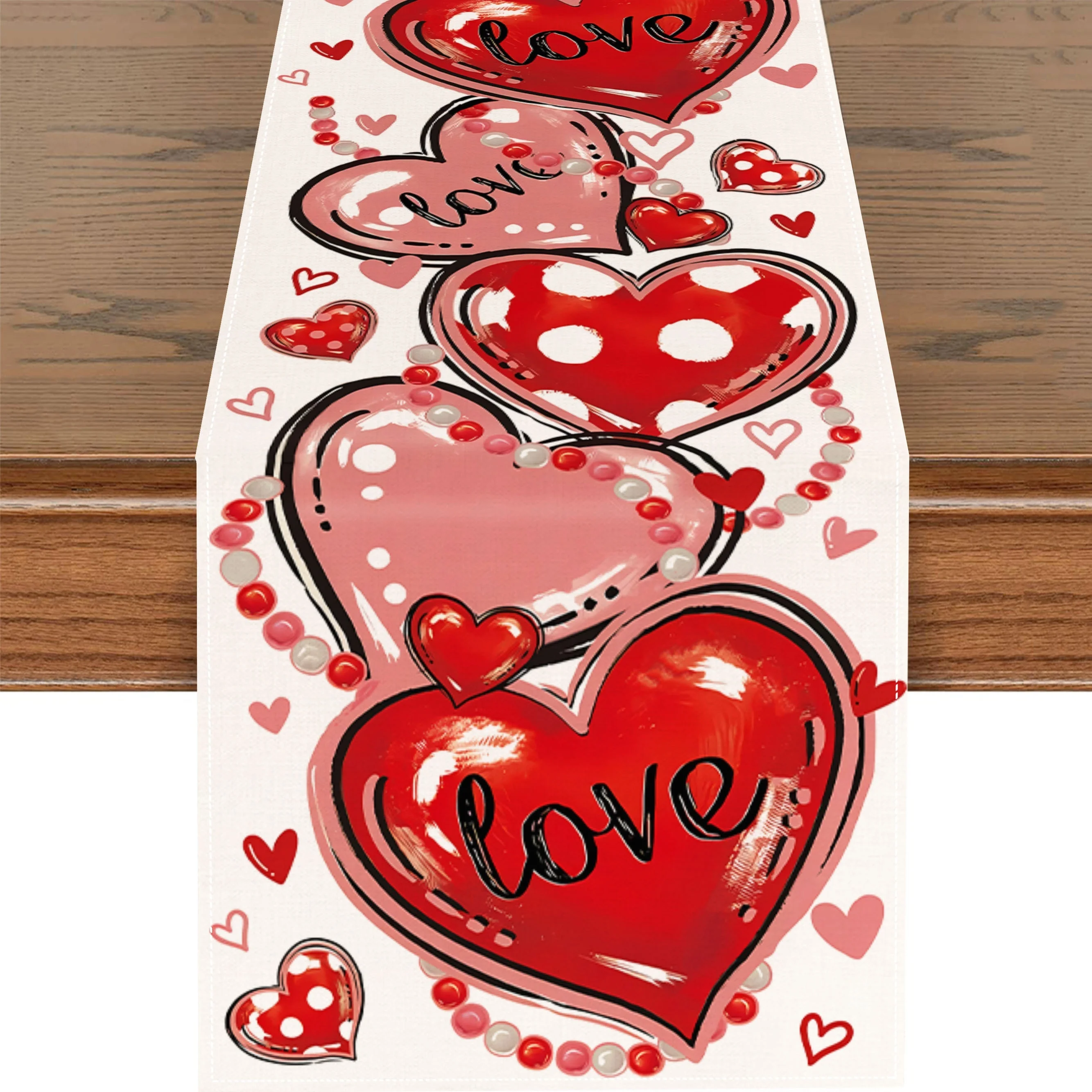 Happy Valentine's Day Love Heart Linen Table Runner Dresser Scarf Table Decor Kitchen Dining Table Runners Wedding Party Decor