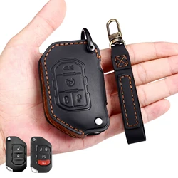 2/4 Bottons Leather Car Key Case Fob Protection Cover for Jeep Gladiator JT Jeep Wrangler JL U 2018 2019 2020 2021 Accessories