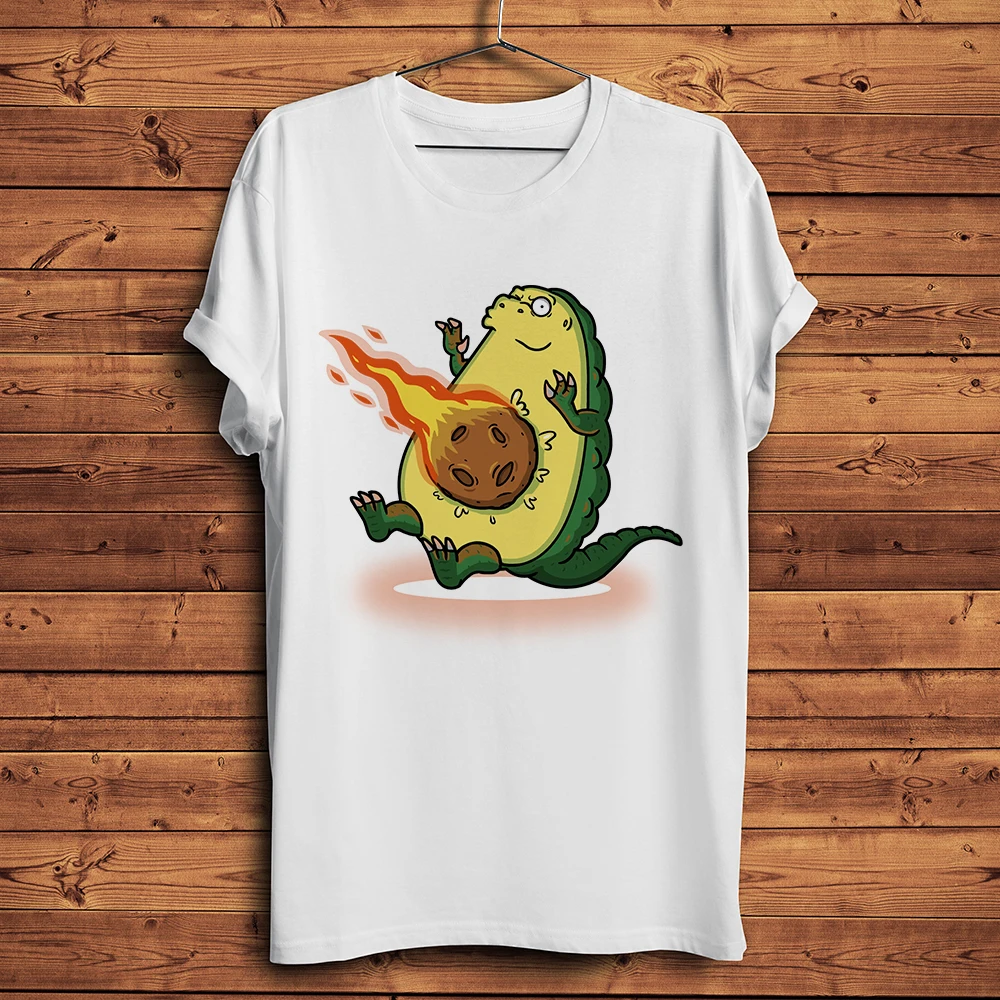 Asteroid Minor planet hitting Avocado dinosaur Funny TShirt homme o-neck Short Sleeve Unisex Streetwear breathable T shirt Men