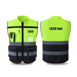 High Visibility Reflective Vest Zippered Construction Worker Safety Clothing Traffic Motorcycle Reflective Vest