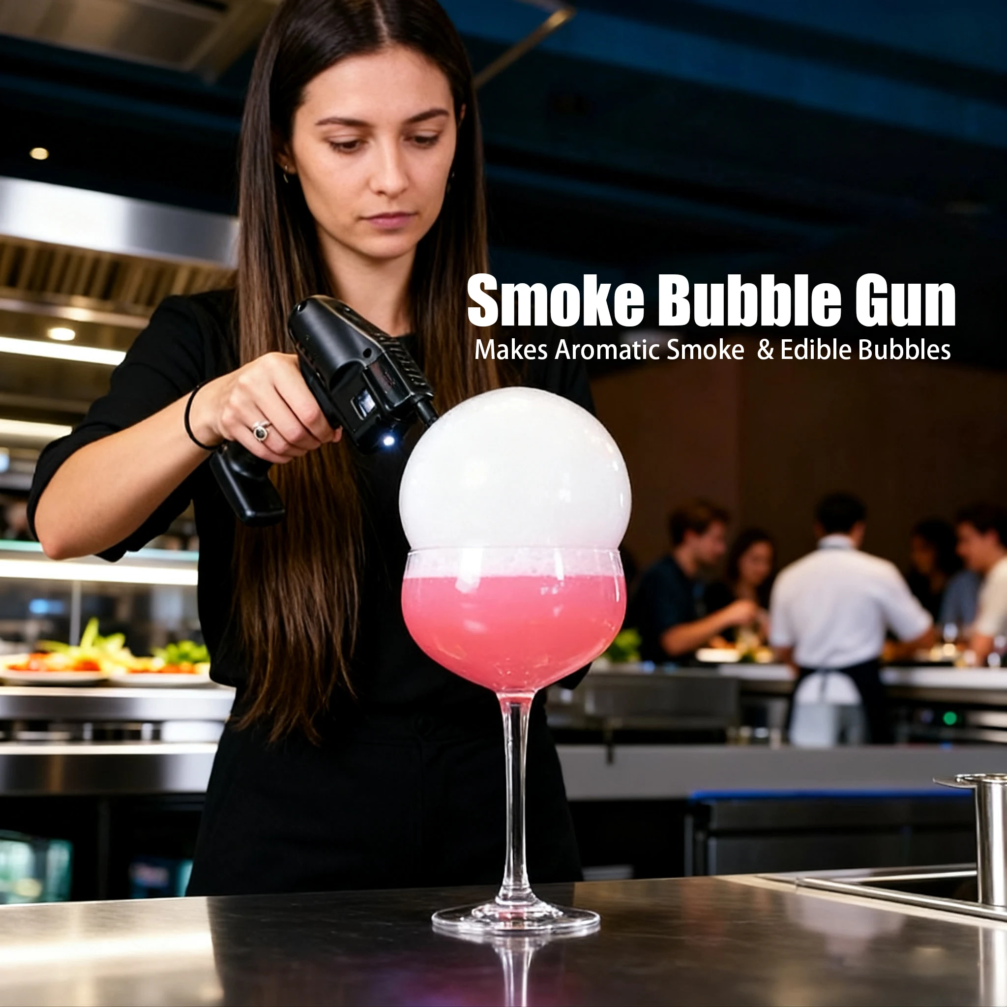 Cocktail Bubbler With 5-Flavor Oil - Smoke Gun Produces Aromatic Vapour & Edible Bubbles For Food & Drink Decoration