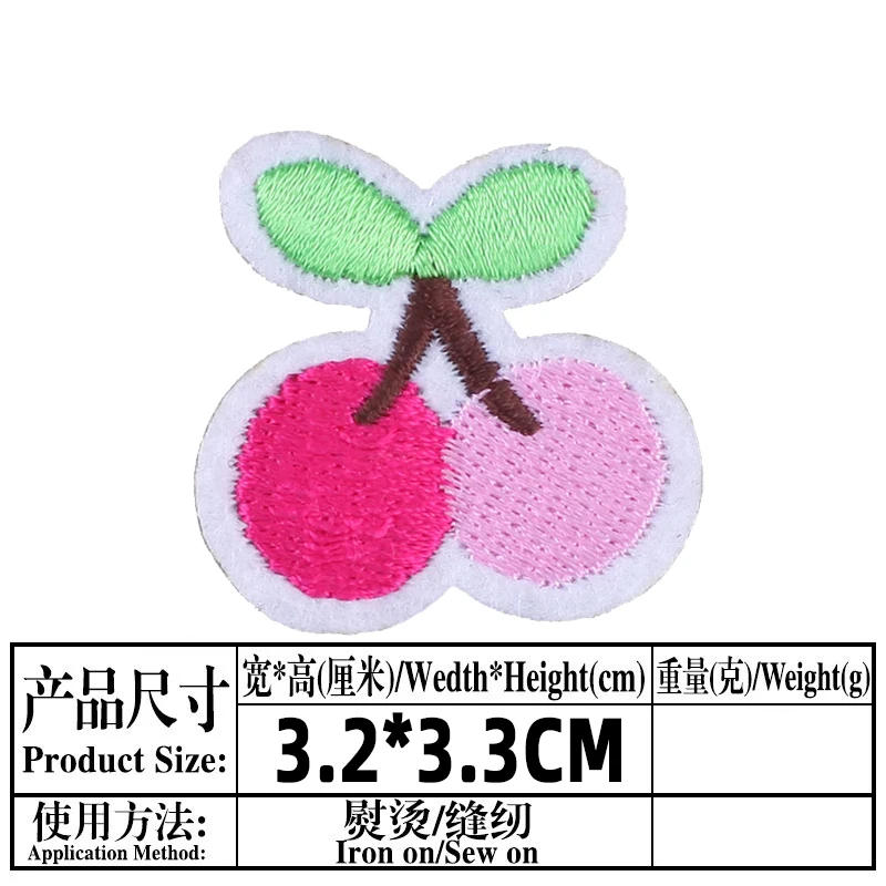 Cherry Food Sequins Embroidered Patches for Clothing Sewing Application Sew on Patch Diy Iron-on Applique Stripes on Clothes Set