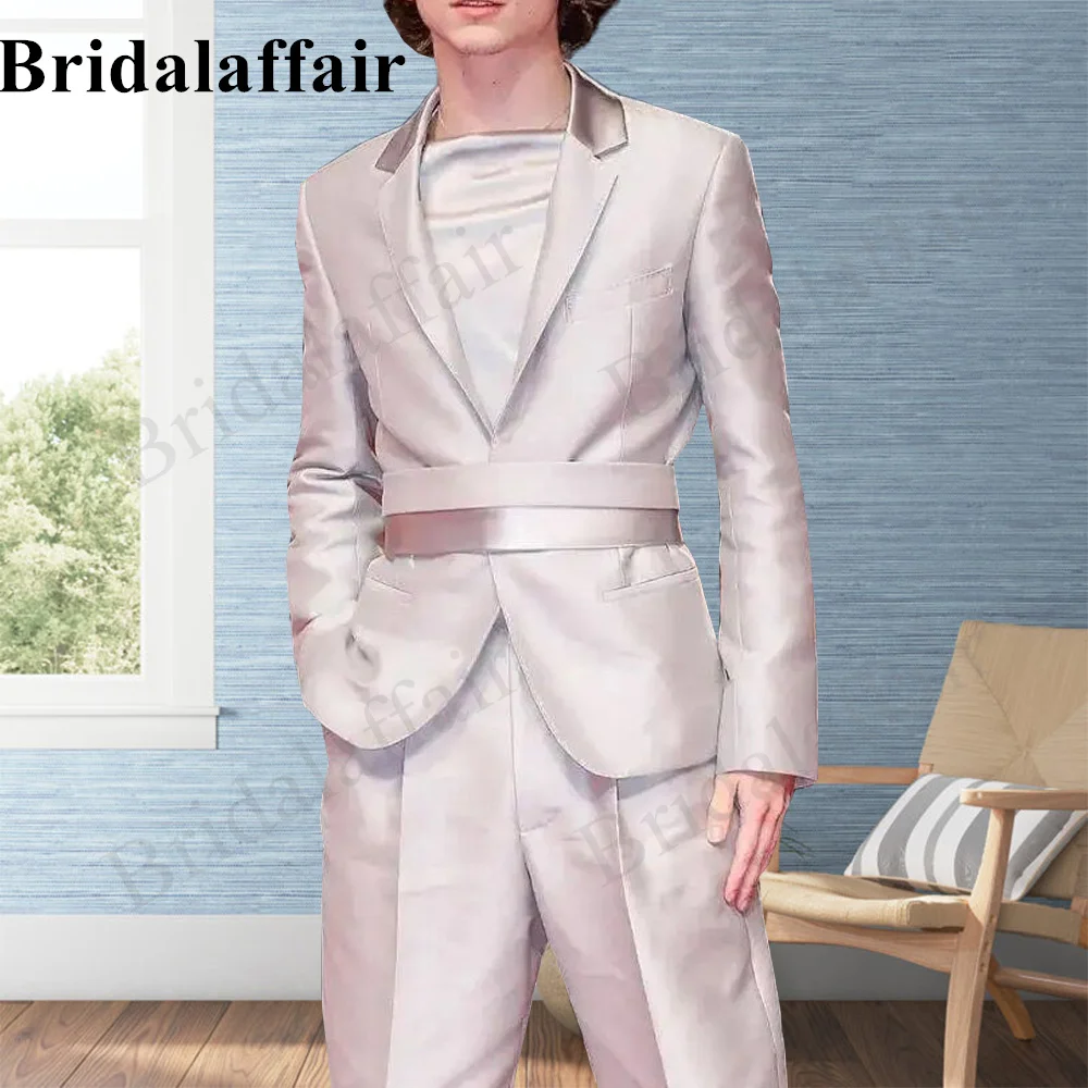 Bridalaffair Men Suits Slim Fit Light Beige Double Breasted Casual Daily Suit Tuxedo 2 Piece Blazer Coat Pant Set Costume Homme