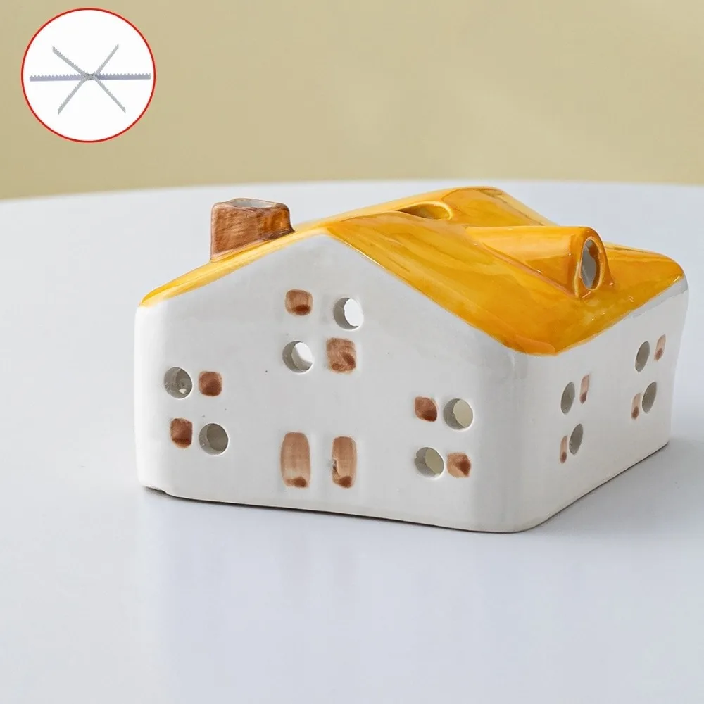 

House Shape Ceramic Incense Burner Handmade Retro Mosquito Coil Burner Decorative Mosquito Coil Box Holder Home Decor