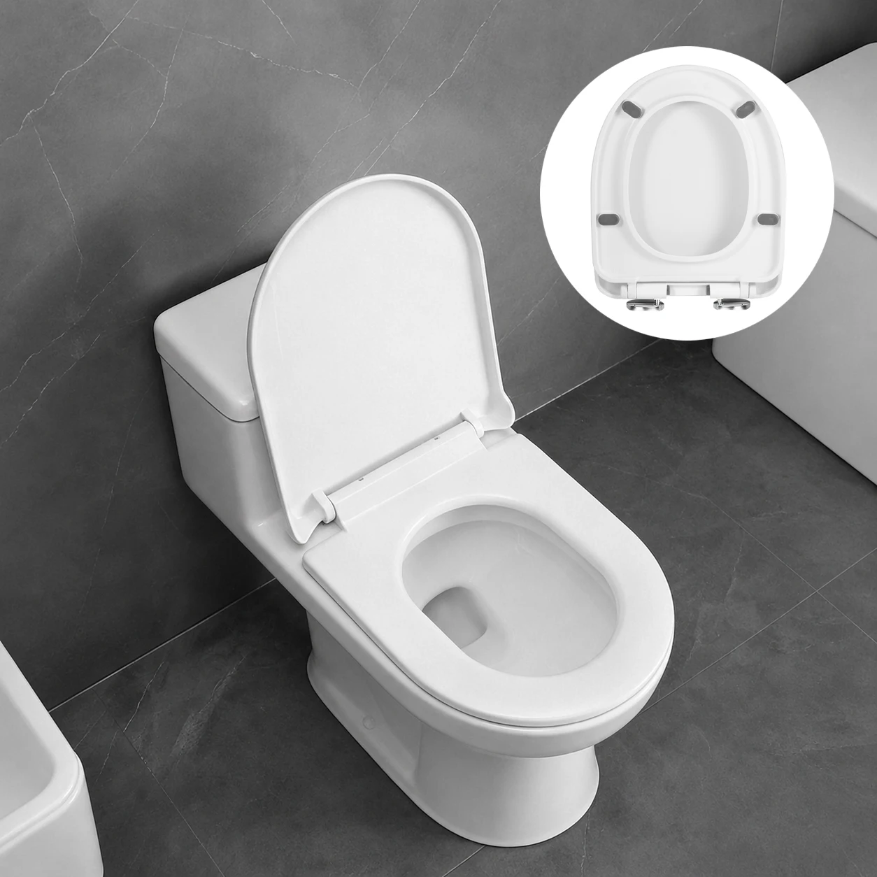 U/O-förmiger Soft-Close Toilettensitz mit 2-Tasten-Schnellverschluss, leicht zu reinigen, verstellbare Scharniere, Toilettendeckel für Badezimmer WC, strapazierfähig
