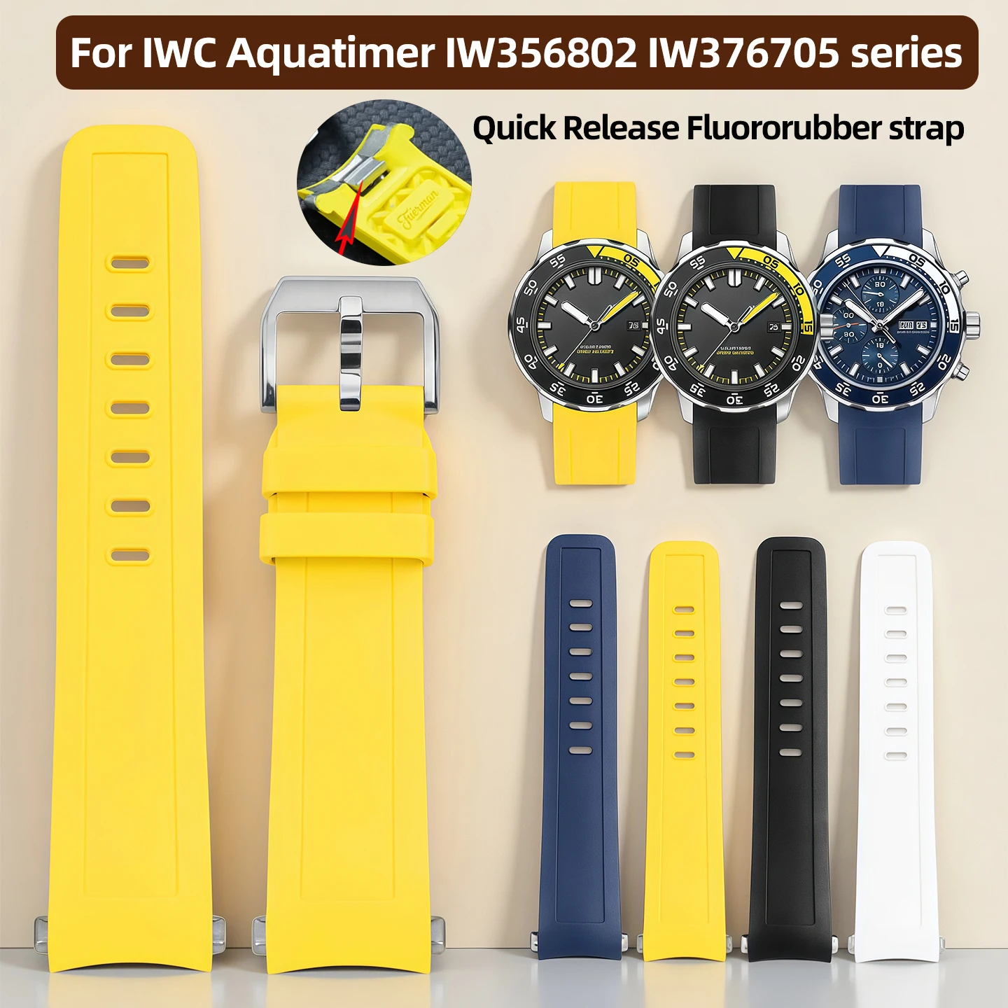 

For IWC Aquatimer IW356802 IW376705 series Quick Release Fluororubber Watch Band Men Replacement Strap 22MM Watch accessories