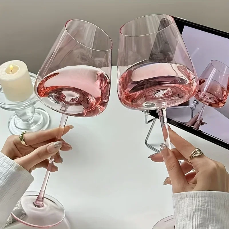 Pink Crystal Wine Glasses Slanted Mouth Goblets  Ideal Valentine'S Day Gift Bars & RestaurantsDay Wine Wine Glasses for Couples