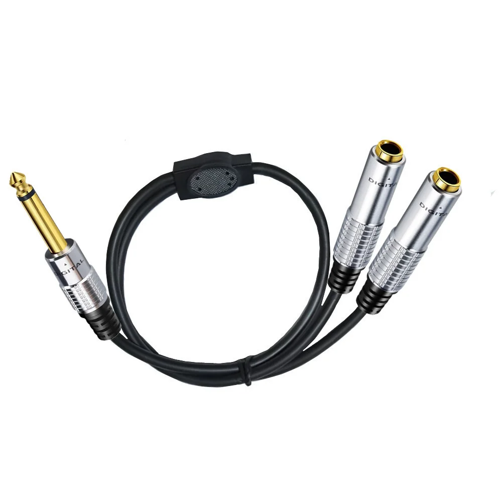 6.35mm Splitter Cable 6.35mm 1 Male To 2 Female Audio Cable 1/4 inch TS Mono Splitter Y Cord for Guitar