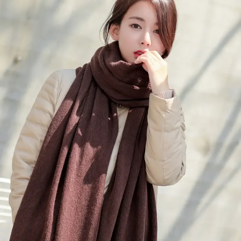 50X200cm Thick Warm Scarf for Women Pure Color Ladies Imitation Cashmere Black Scarf Female Winter To Keeping Warm Black Grey