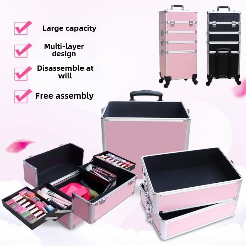 Professional Makeup Train Case with Wheels - Aluminum Cosmetic Organizer for Beauty Artists,Stylists & Salon Owners - Waterproof