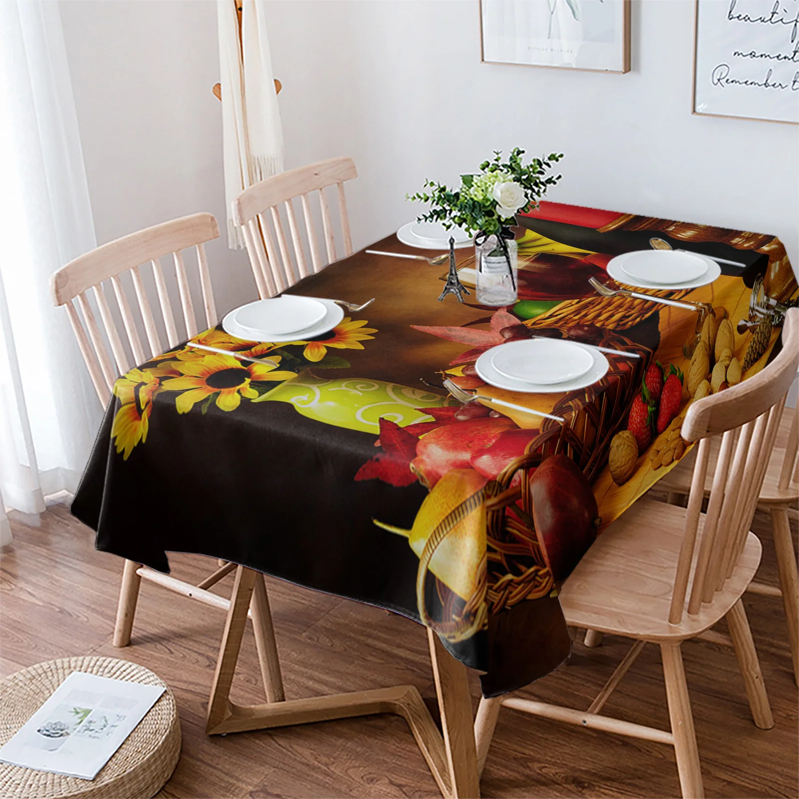 Vintage Country Style Fruit Food Wine Tablecloth Waterproof Dining Table Rectangular Round Tablecloth Home Kitchen Decoration