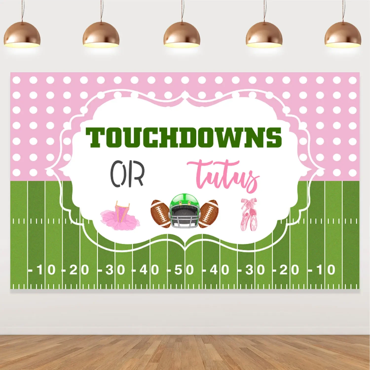 Gender Reveal Backdrop for Party Decor, Rugby Touchups, Tutus, Boy or Girl, Ballet, Football Banner Supplies