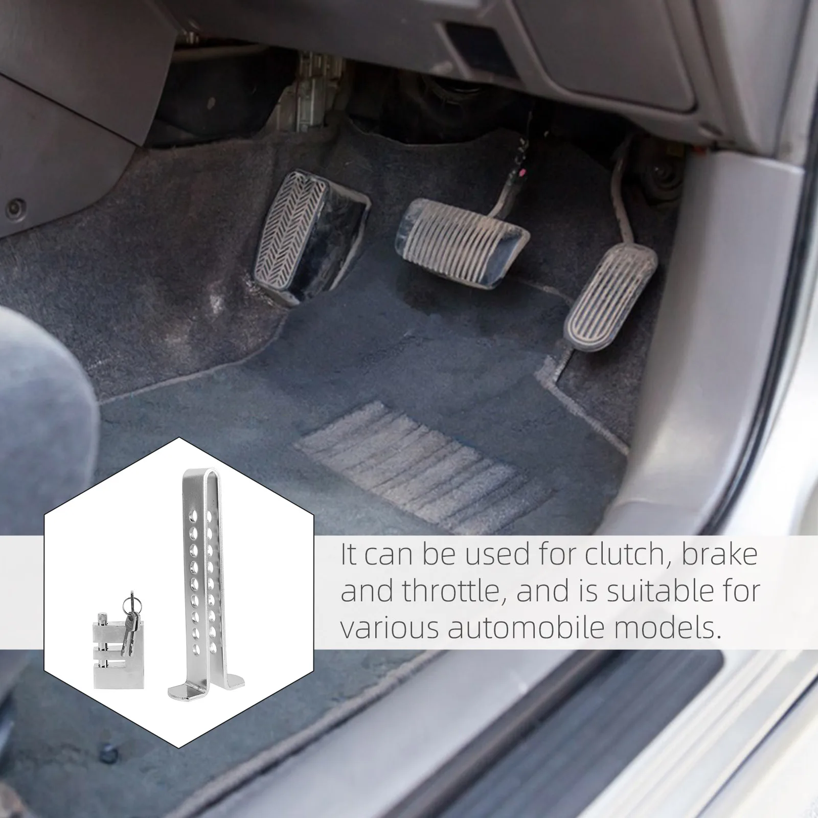 

Multifunctional Metal Clutch Brake Lock for Steering Column Pedal Anti-Theft Protection Car Security U-Shaped Design