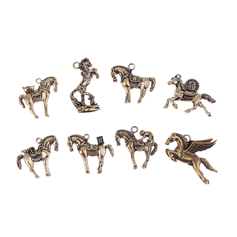 Brass Horse Figurines 2026 Chinese New Year Zodiac Horse Pendant Feng Shui Lucky Statue Home Office Desktop Ornament Crafts