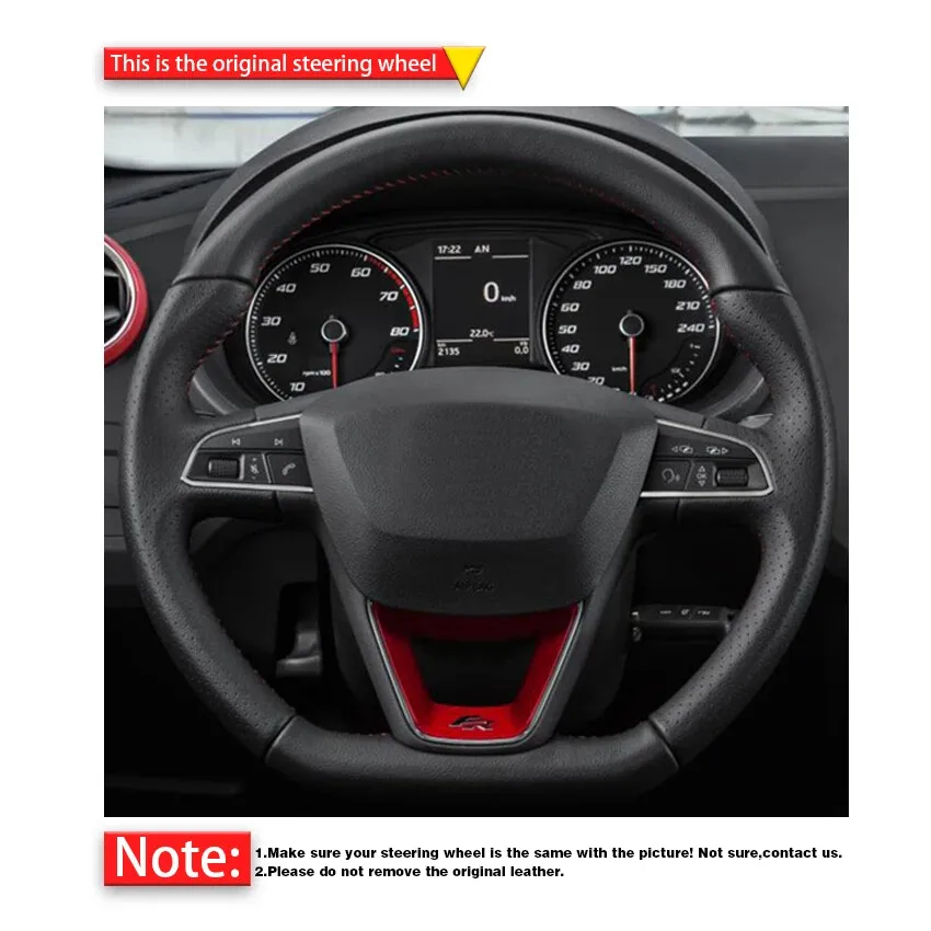 Hand-Stitched Genuine Leather  Steering Wheel Cover For Seat Leon ST Cupra Ateca Non-Slip Grip Interior Accessories
