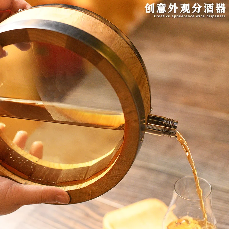 Transparent Glass Whiskey Oak Cask Shirley Cocktail Foreign Wine Aging Cask Spirits  Solid Wood Craft