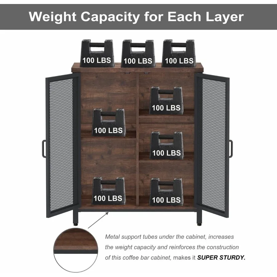 Lemari Bar Kopi untuk Minuman Keras, Lemari Penyimpanan Kecil untuk Dapur Rumah, Bufet Farmhouse, Lemari Bufet Industrial untuk Alkohol