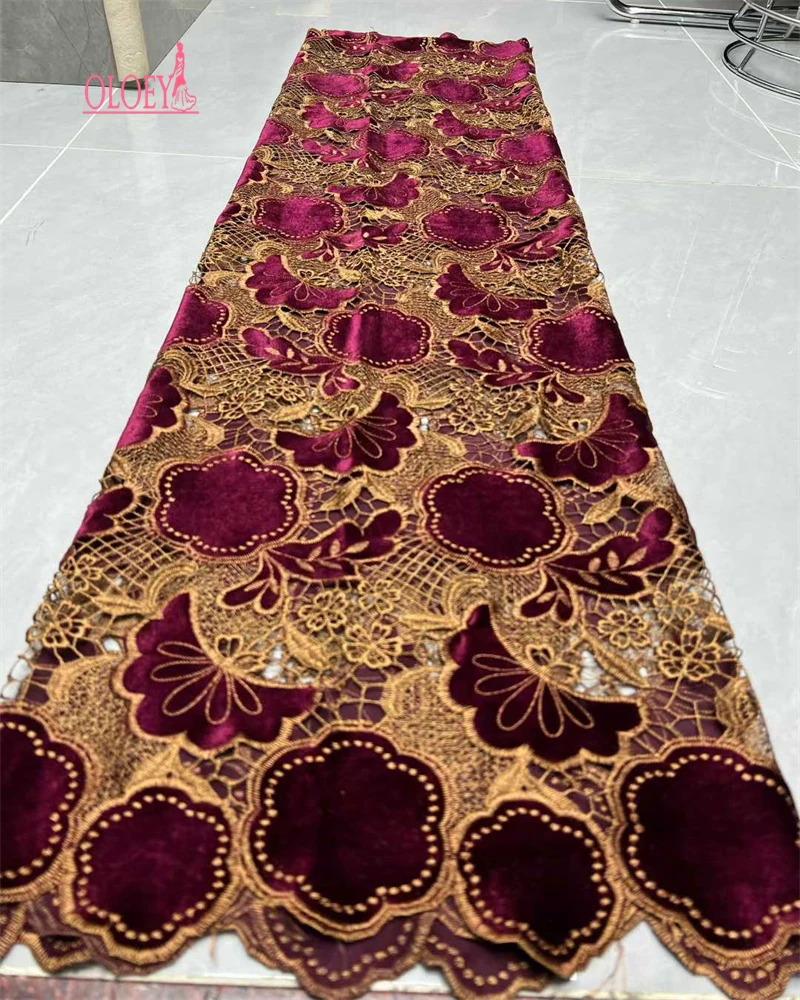 

OLOEY African French Velvet Lace Fabric High Quality Nigeria 5 Yards for Party Wedding Dress Sewing