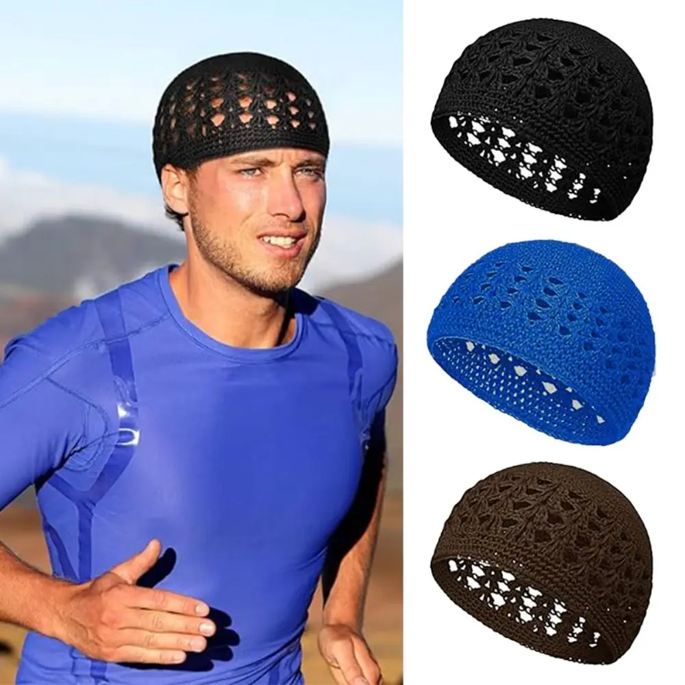 Jednokolorowe szydełkowe czapki typu beanie unisex rozciągliwa, ręcznie robiona bawełniana czapka z czaszką Winer ciepła dzianinowa czapka Kufi dla muzułmanów — zdjęcie 6