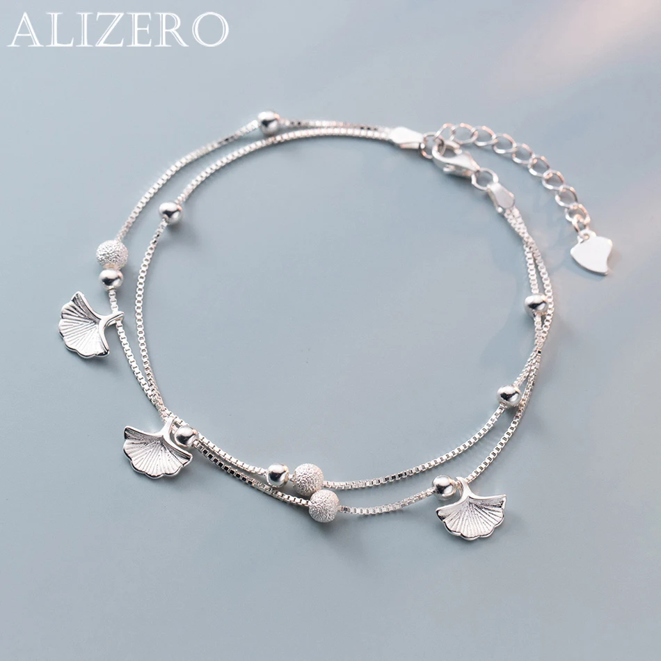 

ALIZERO 925 Sterling Silver Apricot Leaves Matte Beads Charms Bracelets For Women Personality Cute Fashion Jewelry Gifts