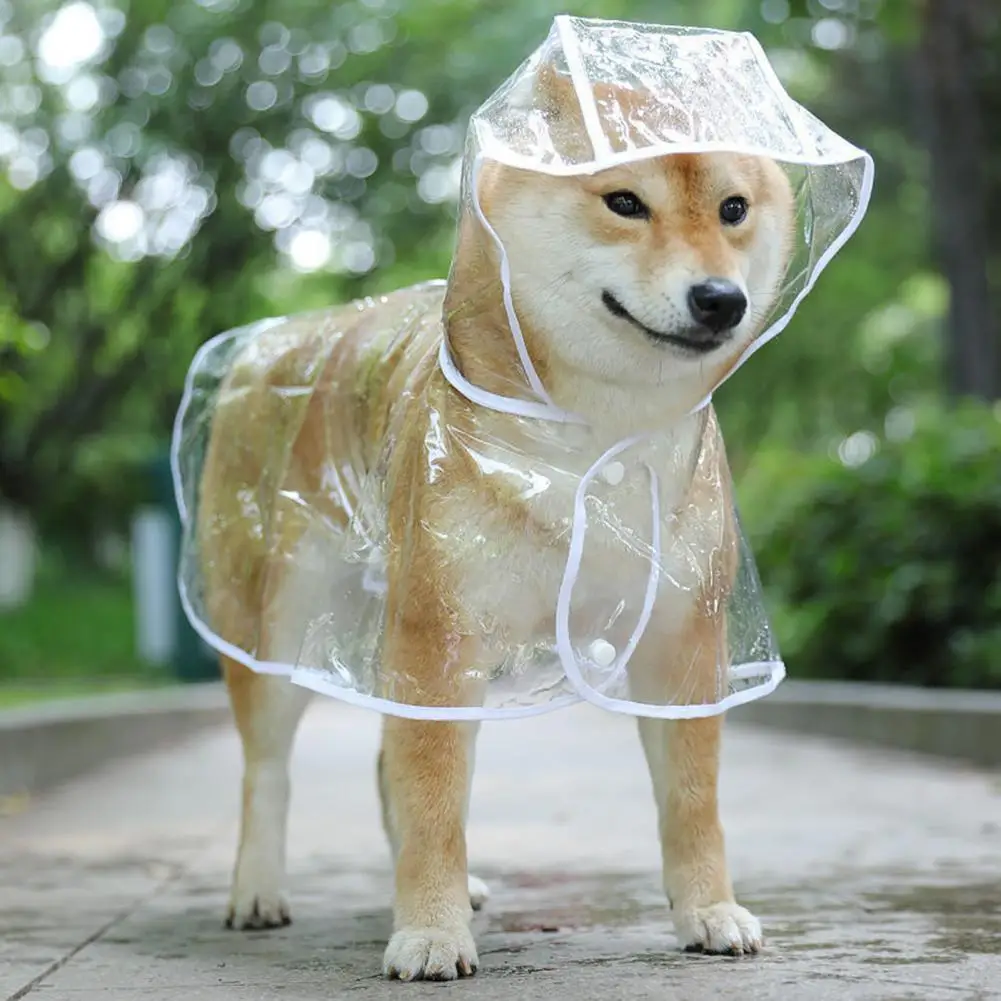 Pet Raincoat Transparent Snap Button Design Hooded Minimalistic Adjustable Windproof Dog Rainwear Pet Rain Gear Rain Clothes
