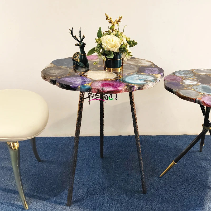 

High-end natural agate stone, small table, living room sofa corner, creative, balcony